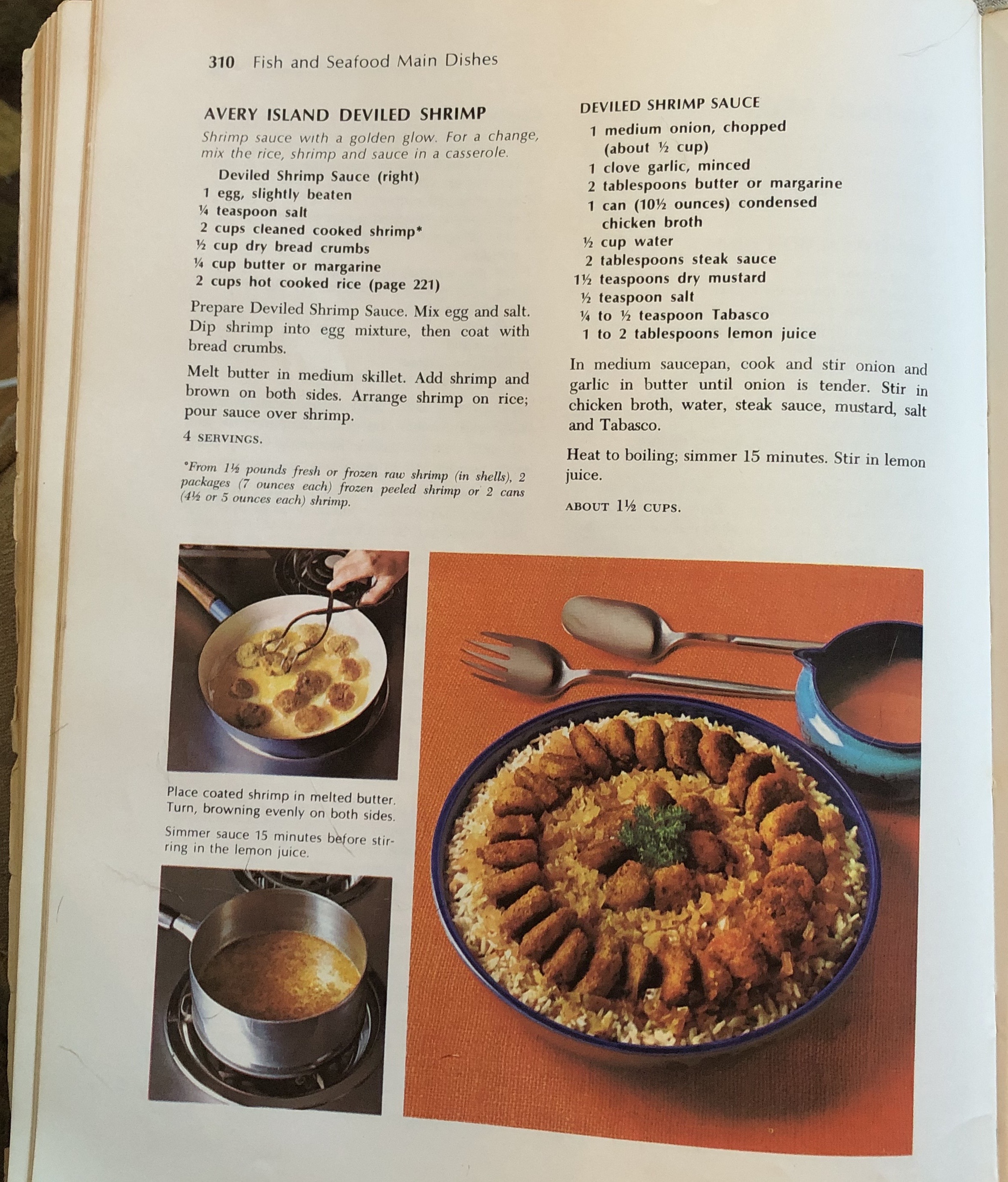 Page 310 of Betty Crocker's Cookbook Avery Island Deviled Shrimp Recipe