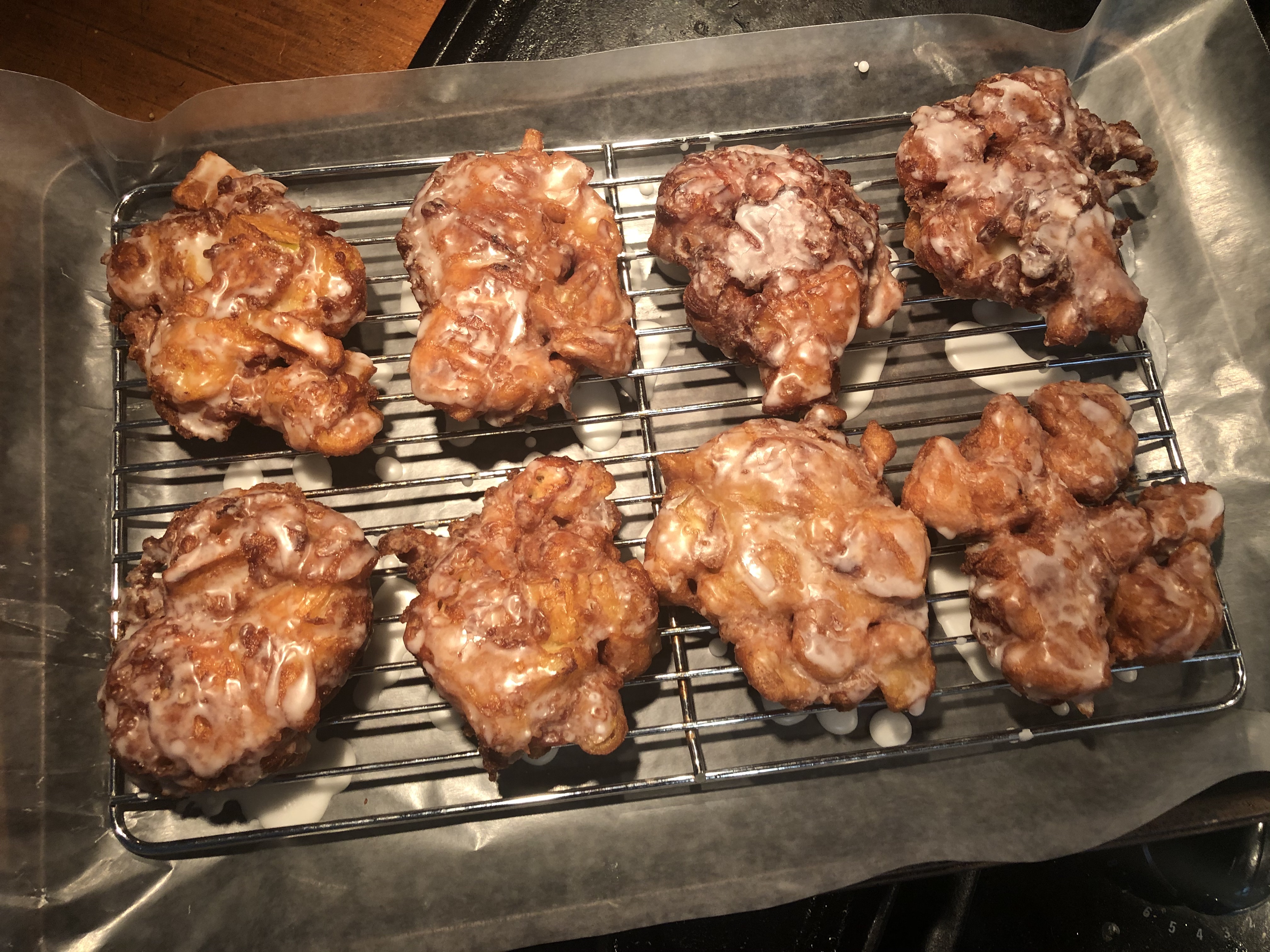 Apple Fritters on cooling rack