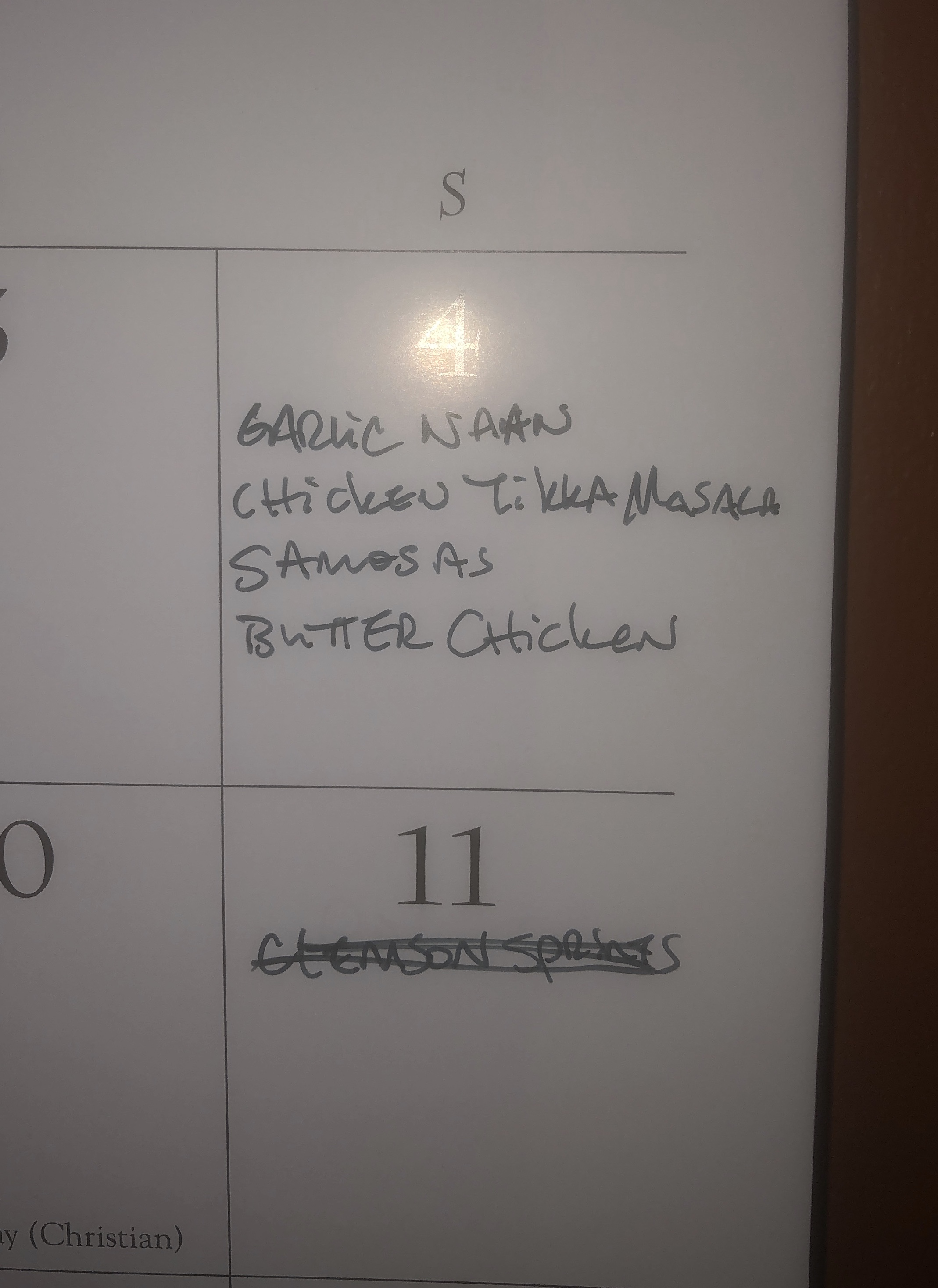 Calendar with Recipes listed