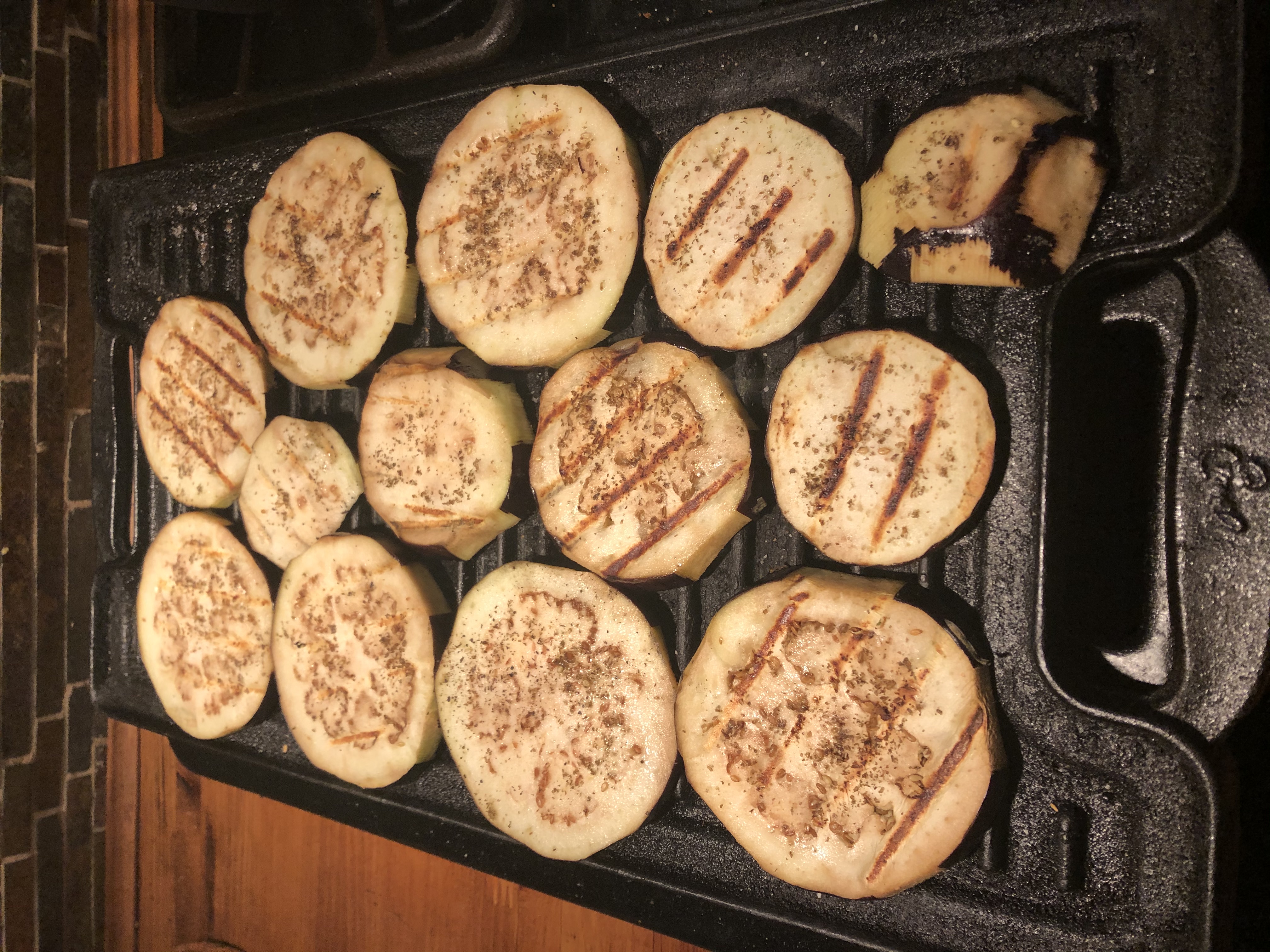 Eggplant cooking on indoor grill