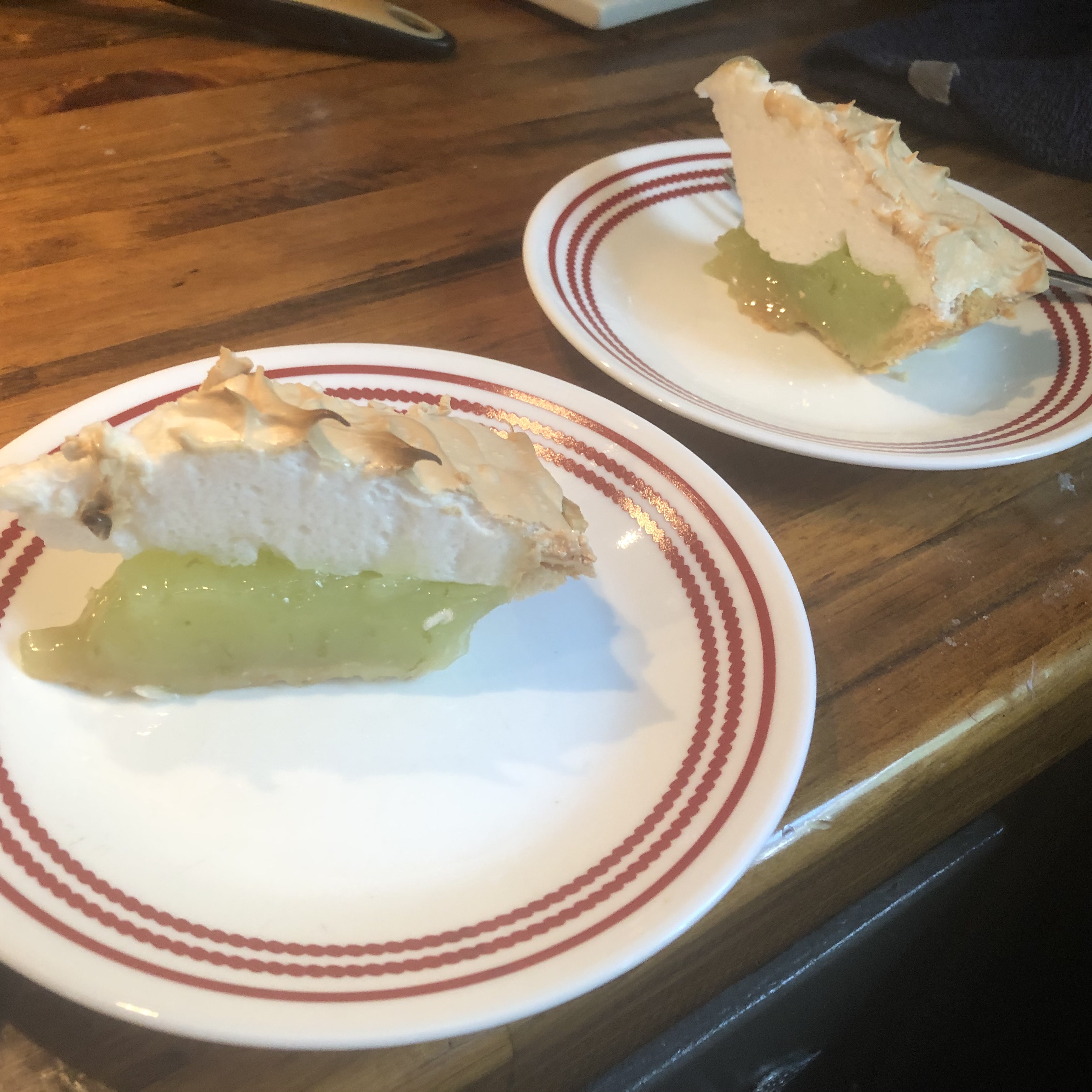 Lime Meringue Pie Slices on Plates