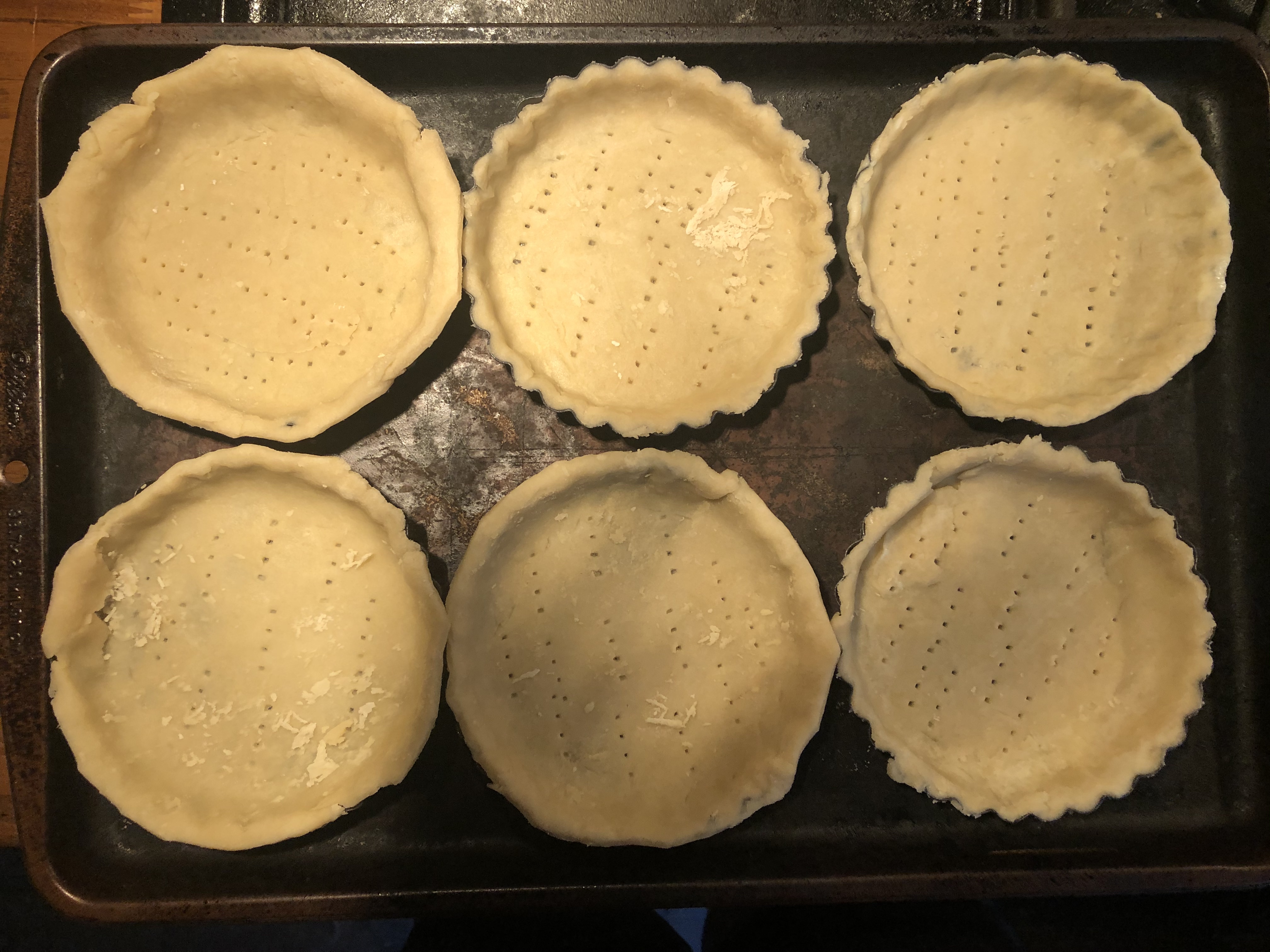 Six mini pie shells, unbaked